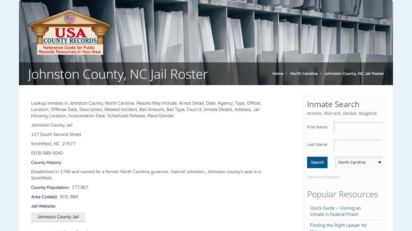 Johnston County, NC Jail Roster | Name Search